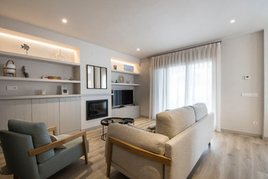 Mid-sized tuscan open concept family room photo in Other