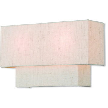 Claremont Wall Sconce English Bronze, Hand Crafted Oatmeal Color Fabric Outsid