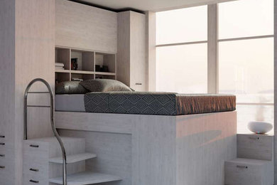 Teenage bedroom + storage bed unit