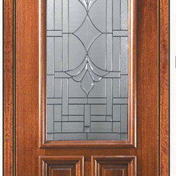 Prehung Single Door 96 Wood Mahogany Marsala 2 Panel 2/3 Lite Glass - Front Doors