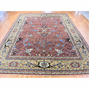 Red Antique Heriz Re-Creation Hand Knotted Pure Wool Oversized Rug, 2'0"x14'10"