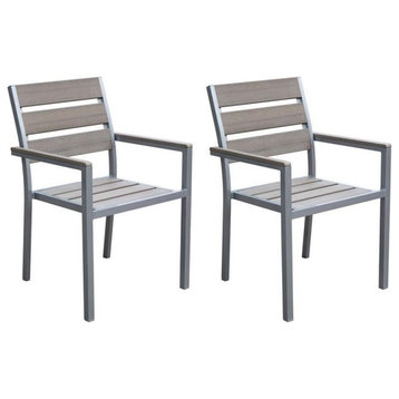 CorLiving Metal Patio Dining Chair in Sun Bleached Gray (Set of 2)