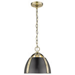 Golden Lighting - Golden Lighting 6928-S AB-BLK Aldrich Small Pendant - Finally, fashion meets function in a refined, oversized dome pendant with the ability to cast ample light. Aldrich is a stylish collection of industrial-inspired pendants designed to push bright ambient and task light through the tops and bottoms of metal shades. Heavy-duty rivets provide aesthetic appeal and utility, securing the matching wide steel straps to the coordinating shade. Created to complement a wide variety of interior styles, from modern to rustic, these pendants are available in multiple finish combinations. The frame is offered in multiple finishes with a selection of different shades to complete the look. This pendant is beautiful alone or arrayed in a group.