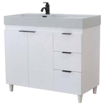 39" Single Sink Vanity, White With Light Gray Composite Granite  Top