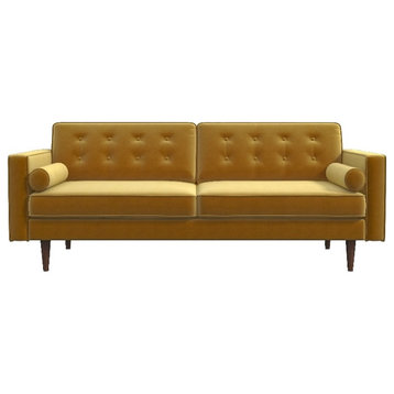 Lucca Mid Century Modern Living Room Velvet Loveseat Sofa in Gold