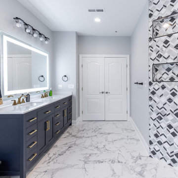 Master bathroom remodeling in Chesapeake with standing shower + corner bathtub