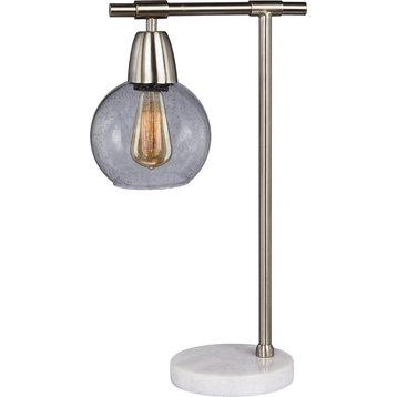 Stationary Down Bridge Table Lamp - Brushed Steel, Clear