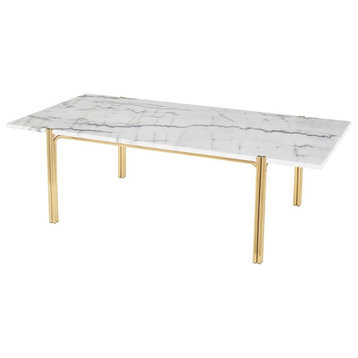 Nuevo Sussur Marble Stone & Metal Coffee Table in Polished White/Polished Gold