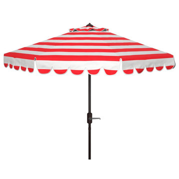 Safavieh Outdoor Maui Striped 9' Crank Push Button Tilt Umbrella Red Stripe