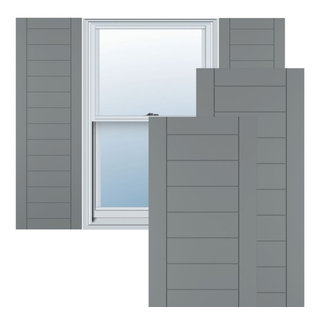 Ekena Millwork 12 inchw x 48 inchh True Fit PVC Two Panel Chevron Modern Style Fixed Mount Shutters, Hailstorm Gray (Per Pair - Hardware Not Included)