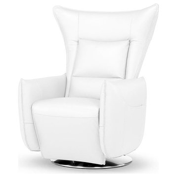 Hyland White Reclining Chair with Swivel Base and Top Grain Leather