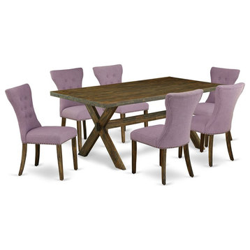 East West Furniture X-Style 7-piece Wood Dining Room Set in Dahlia Purple
