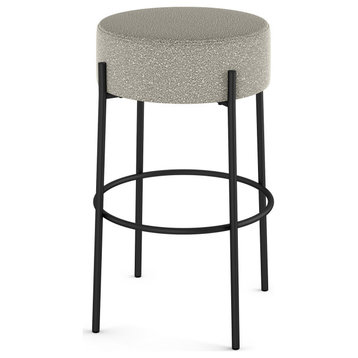 Amisco Clovis Counter and Bar Stool, Light Beige & Grey Boucle Polyester / Black Metal, Bar Height