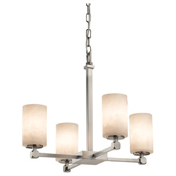 Clouds Tetra 4-Light Chandelier, Cylinder With Flat Rim, Clouds Shade