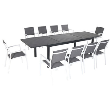 Naples 11-Piece Outdoor Dining Set With Chairs, Gray/White and 40"x118" Table
