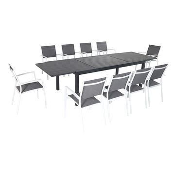 Naples 11-Piece Outdoor Dining Set With Chairs, Gray/White and 40"x118" Table