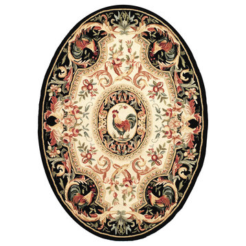 Safavieh Chelsea Collection HK48 Rug, Ivory/Black, 4'6"x6'6" Oval