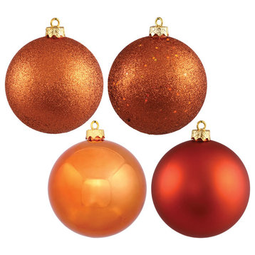 1.6" 4 Finish Ornament Assorted, Set of 96, Burnish Orange