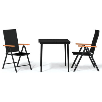 vidaXL Patio Dining Set 3 Piece Black Garden Outdoor Table and Chair Furniture