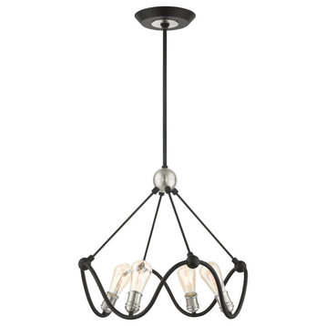 Textured Black With Brushed Nickel Accents, Contemporary, Industrial, Chandelier