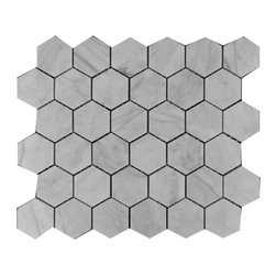 Carrara Marble Italian White Bianco Carrera 2" Hexagon Mosaic Tile Honed - Home Accessories & Decor