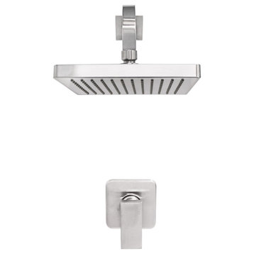 CROWN Bath Shower Set with Rough-in Valve, Square Shower Head, Arm and Handle, Brushed Nickel