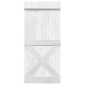 Stained Solid Pine Wood Sliding Barn Door, White, 36"x84", Mini X