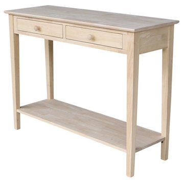Classic Console Table, Lower Shelf & Upper Drawers With Round Knobs, Unfinished