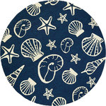 Couristan Inc - Couristan Outdoor Escape Cardita Shells Outdoor Area Rug, Navy-Ivory, 7'10 Round - Paying homage to nature's purest pleasures, the Outdoor Escape Collection is Couristan's newest addition to the weather-resistant area rug category. Offering picturesque renditions of various outdoor scenes, these durable performance area rugs have a novelty appeal that is perfect for complementing themed decor. Featuring a unique hand-hooked construction, each design in the collection showcases a textured loop pile that adds dimension to the motifs. With patterns like beach landscapes, lighthouses, and sea shells, these outdoor/indoor area rugs create a soothing atmosphere reminiscent of treasured vacation spots and outdoor hobbies. Welcoming the delights of bare feet, they are surprisingly sturdy and are designed to withstand the rigors of outdoor elements. Made with 100% fiber-enhanced Courtron polypropylene these whimsical floor fashions are mold and mildew resistant and can be used in a multitude of spaces, like covered outdoor patios, sunrooms, and kitchens. Easy to clean, these multi-purpose area rugs are an ideal selection for households where fun is the essential ingredient.