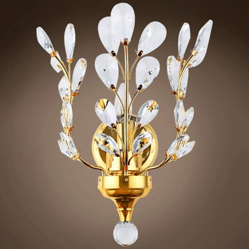 JM Branch of Light 1 Light Gold Wall Sconce with Crystals
