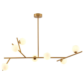 7-Light 41.25" Gold Steel Chandelier With Glass Shades