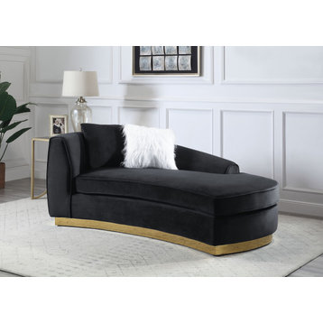 ACME Achelle Chaise With 2 Pillows, Black Velvet
