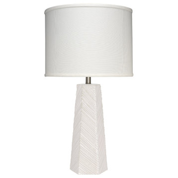 High Rise Table Lamp, Cream Ceramic With Drum Shade, Off White Linen