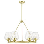 Livex Lighting - Willow 6 Light Satin Brass Chandelier - This six light chandelier from the willow collection has understated elegance. It features minimal details, clear curved glass with a satin brass finish and can fit into any decor.