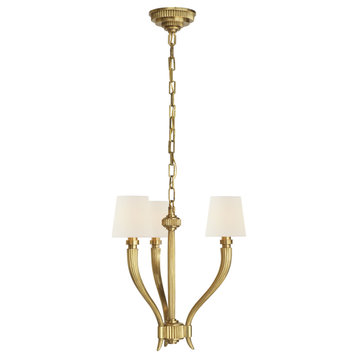 Ruhlmann Small Chandelier in Antique-Burnished Brass with Linen Shades
