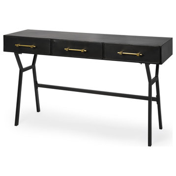 HomeRoots Black Metal Matte Finish Writing Desk With 3 Drawers