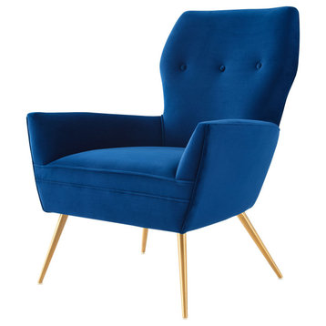 Armchair Accent Tufted Chair, Blue Navy, Velvet, Modern, Mid Century Lounge