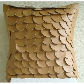 Fish Scales Brown Pillow Cases, Faux Leather 14"x14" Pillows Cover, Scales