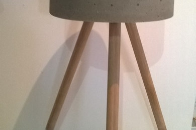 Handcrafted Concrete Stool with Tasmanian Oak legs. White. Approx 650mm high.