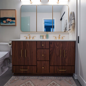 Warm Walnut & Brass Primary Bath Retreat