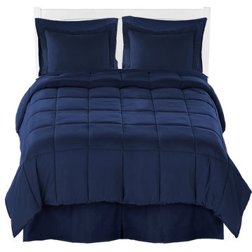 Comforter, Sheet, and Bed Skirt, 6 Piece Set, Dark Blue, Dark Blue, Dark Blue, T