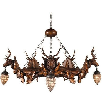 Chandelier Stag and Globe 5-Light Crystal Bead Hand Cast Resin OK