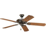 Progress - Progress P2502-20 Air Pro - 52" Ceiling Fan - 52" indoor/outdoor patio fan from AirPro. This fan includes 5 Oak blades with ABS all-weather material, Antique Bronze finish, and 15 year limited warranty. Powerful AirPro motor features 3-speed, triple-capacitor control that can also be reversed to provide year-round comfort. Quick install canopy securely holds fan for wiring during installation.    Oak blades with ABS all-weather material and Antique Bronze finish  Powerful and reversible 3-speed motor w/ triple-capacitor control  Quick install canopy securely holds fan during installation  UL listed for wet locations    Rod Length(s): 4.25  Warranty: 1 WarrantyAir Pro 52" Ceiling Fan Antique Bronze *UL: Suitable for wet locations*Energy Star Qualified: n/a  *ADA Certified: n/a  *Number of Lights:   *Bulb Included:No *Bulb Type:No *Finish Type:Antique Bronze