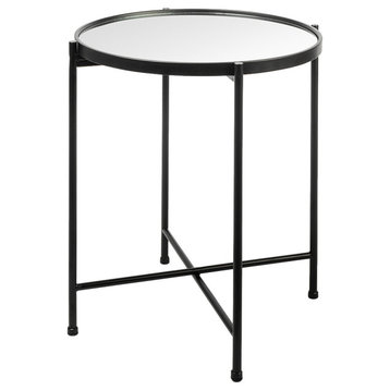 Samantha (Small) Black Metal Frame w/ Mirror Top Round Accent Table