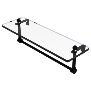 16" Glass Vanity Shelf with Integrated Towel Bar, Matte Black