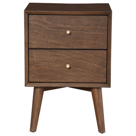 Flynn Mid Century Modern 2 Drawer Nightstand, Walnut