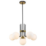 Z-LITE - Z-LITE 477-6MB-OBR 6 Light Chandelier, Matte Black + Olde Brass - Z-LITE 477-6MB-OBR 6 Light Chandelier,Matte Black + Olde Brass The Parsons collection of mid-century modern inspired fixtures, blended with contemporary design are finished in black with brushed nickel accents and clear glass, or black with brass accents and matte opal glass. With a multitude of shapes and sizes, and two finish options, the Parsons collection is on trend with today�s designs.Style: Modern, Transitional, Mid-century, RetroFrame Finish: Matte Black + Olde BrassCollection: ParsonsShade Finish/Color: OpalFrame Material: SteelShade Material: GlassActual Weight(lbs): 10Dimension(in): 27(W) x 97.75(H)Chain/Rod Length(in): Rods: 6x12"+ 1x6" + 1x3"Cord/Wire Length(in): 110"Bulb: (6)60W Candelabra Base(Not Included),DimmableUL Classification: CUL/cETLuUL Application: Dry