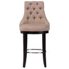 Harmony and Button-Tufted Beige Fabric Bar Stool and Metal Footrest