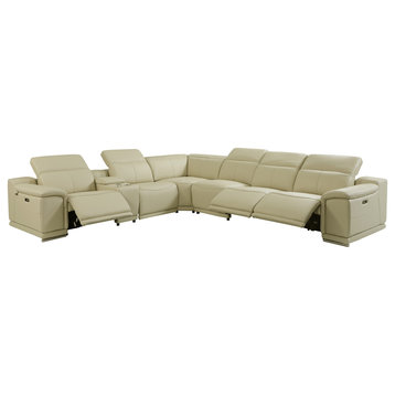 Frederico Genuine Italian Leather 7-Piece 1 Console 3-Power Reclining Sectional, Beige
