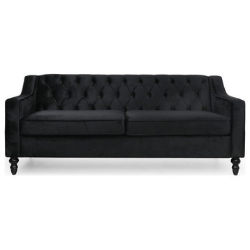 Jameer Modern Glam Tufted Velvet 3 Seater Sofa, Black/Dark Brown